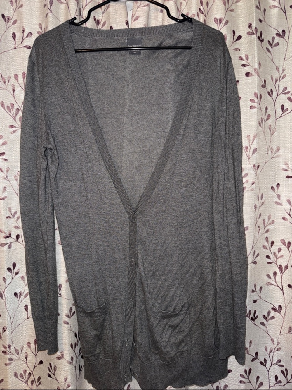 Covington Gray Long V-Neck Cardigan Sweater